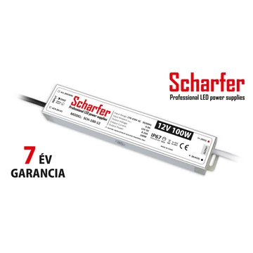 Scharfer LED tápegység fémházas IP67 7év garancia 12V 100W