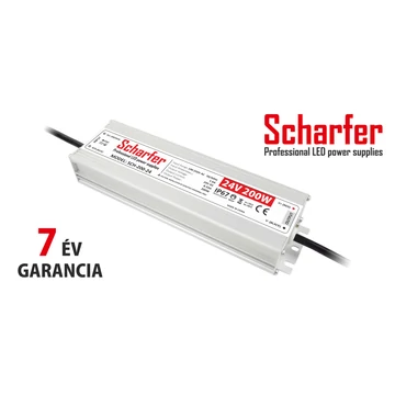 Scharfer LED tápegység fémházas IP67 7év garancia 24V 200W