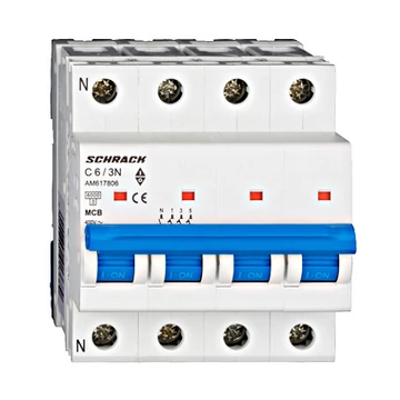 Kismegszakító AMPARO 6kA, C 6A, 3P+N Schrack Technik