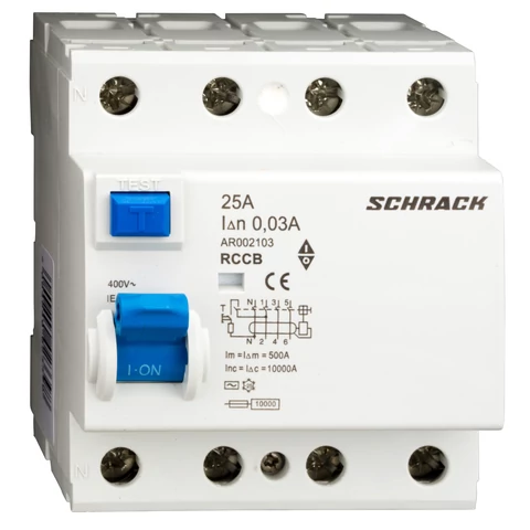 Schrack Hibaáram kapcsoló AMPARO 10kA 25A, 4 pólusú, 30mA, AC