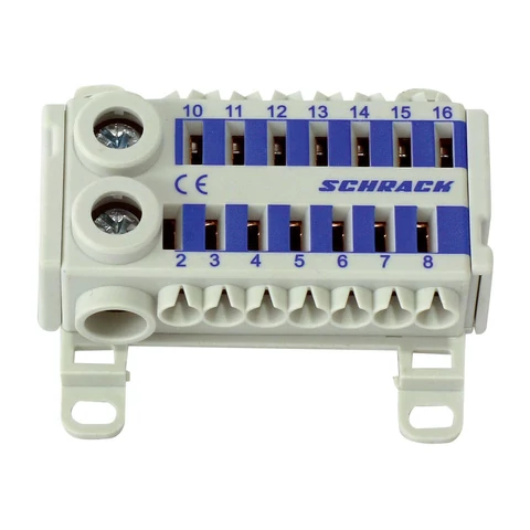 N kapocs blokk, 2x25mm²+14x6mm², 80A, IP20, kék