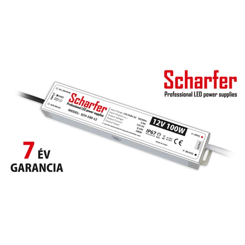 Scharfer LED tápegység fémházas IP67 7év garancia 12V 100W
