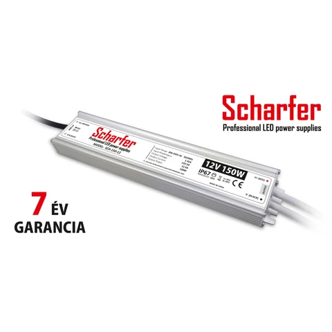 Scharfer LED tápegység fémházas IP67 7év garancia 12V 150W