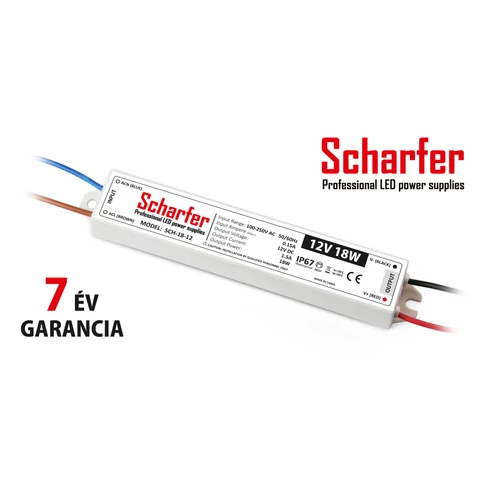 Scharfer LED tápegység műanyagházas IP67 7év garancia 12V 18W