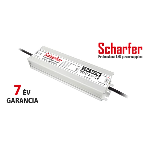 Scharfer LED tápegység fémházas IP67 7év garancia 12V 200W