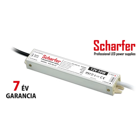 Scharfer LED tápegység fémházas IP67 7év garancia 12V 30W