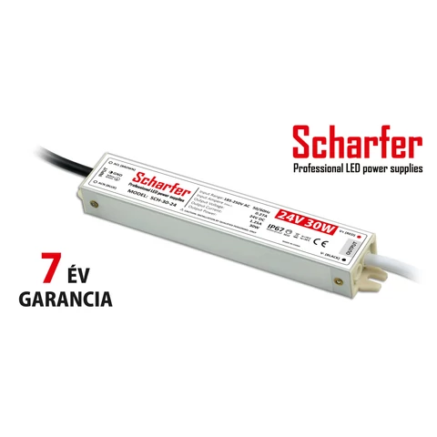 Scharfer LED tápegység fémházas IP67 7év garancia 24V 30W