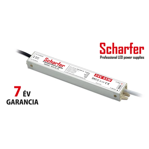 Scharfer LED tápegység fémházas IP67 7év garancia 24V 45W