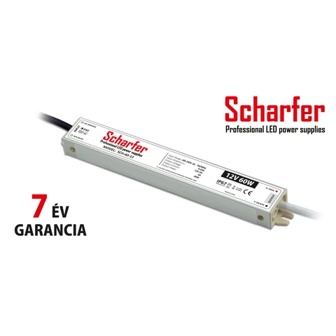 Scharfer LED tápegység fémházas IP67 7év garancia 12V 60W