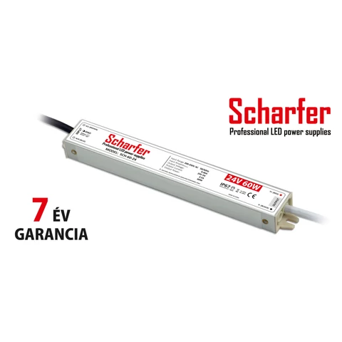 Scharfer LED tápegység fémházas IP67 7év garancia 24V 60W
